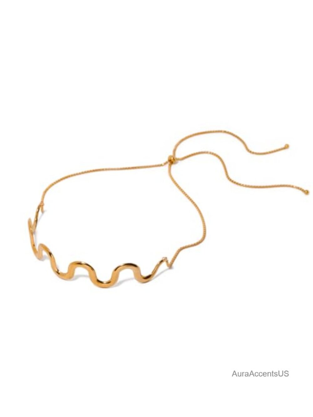 18K Gold Plated Stainless Steel Wavy Choker Necklace Minimal Sculptural Collar